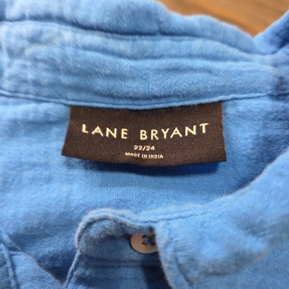 Lane Bryant Crinkled 100% Cotton Gauze Button-Down Beach Shirt Size 22/24 Blue - Picture 5 of 9